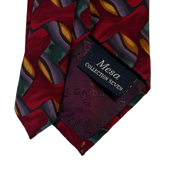 J. Garcia Red and Blue Geometric Men's Tie - Picture 3 of 3